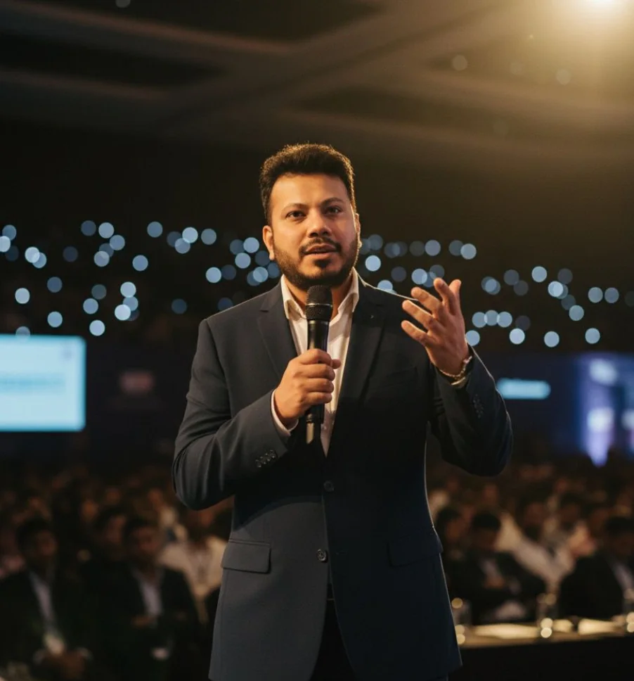 Vinay Pagare speaking at a founder event